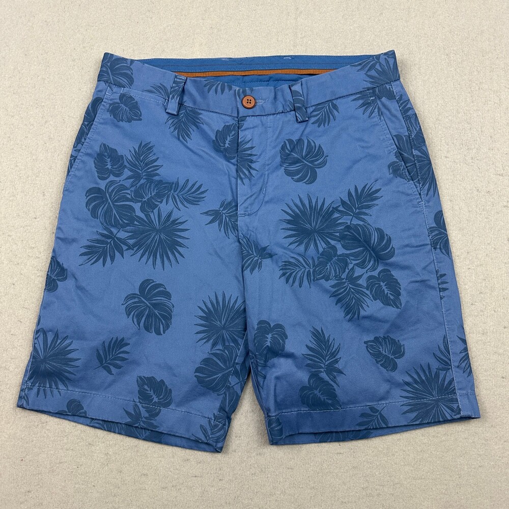 Tommy Bahama Shorts Men 30 Blue Tropical Leaf Print Flat Front Chino Cotton